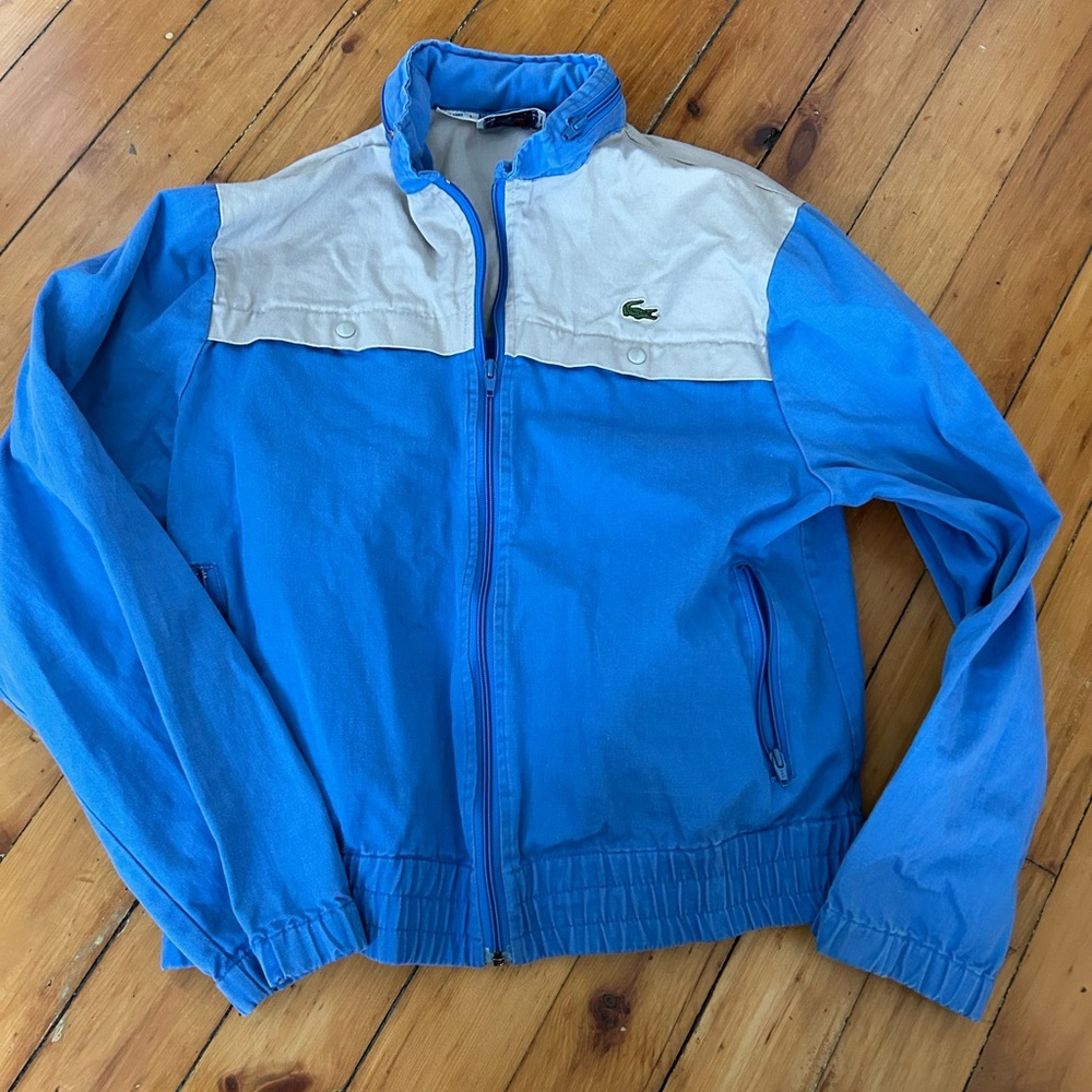 Lacoste Izod vintage men’s track jacket blue packable hood large retro